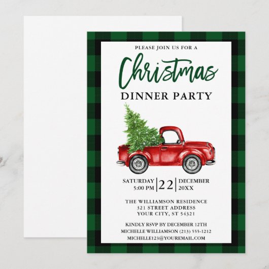 Penseel Script Truck Green Pset Kerstdiner Kaart (Voorkant / Achterkant)
