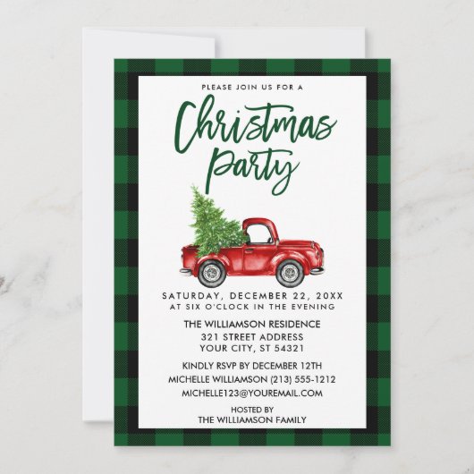Penseel Script Truck Green Pset Kerstparty Kaart (Voorkant)