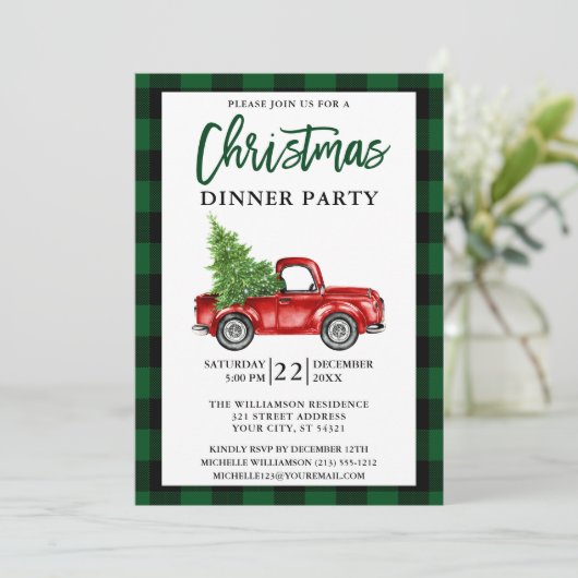 Penseel Script Truck Green Pset Kerstparty Kaart (Staand voorkant)