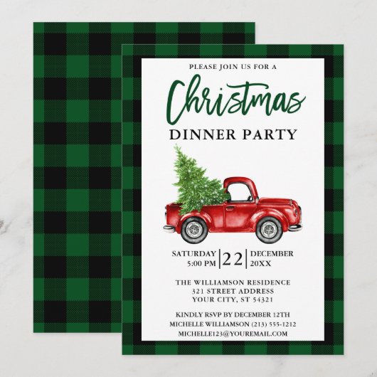 Penseel Script Truck Green Pset Kerstparty Kaart (Voorkant / Achterkant)