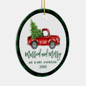 Penseel Script Truck Green Pset Married Merry Keramisch Ornament (Rechts)