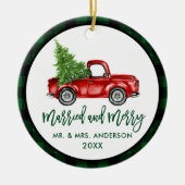 Penseel Script Truck Green Pset Married Merry Keramisch Ornament (Voorkant)