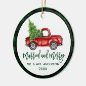 Penseel Script Truck Green Pset Married Merry Keramisch Ornament (Links)