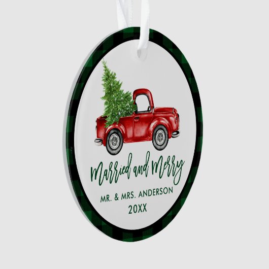 Penseel Script Truck Green Pset Married Merry Ornament (voorkant)