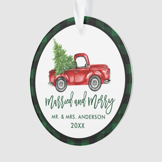 Penseel Script Truck Green Pset Married Merry Ornament (voorkant)