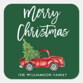 Penseel Script Truck Green voor kerstmis Vierkante Sticker (Voorkant)