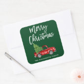Penseel Script Truck Green voor kerstmis Vierkante Sticker (Envelop)