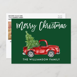 Penseel Script Truck Kerstmis PHOTO BACK Green Briefkaart