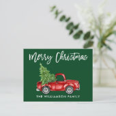 Penseel Script Truck Kerstmis PHOTO BACK Green Briefkaart (Staand voorkant)