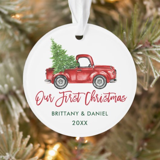Penseel Script  Truck Ons eerste kerstfeest Ornament (Boom)