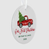 Penseel Script  Truck Ons eerste kerstfeest Ornament (voorkant)