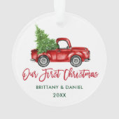 Penseel Script  Truck Ons eerste kerstfeest Ornament (achterkant)