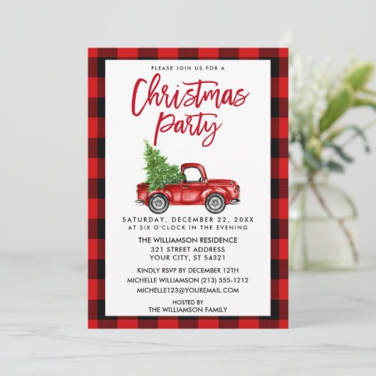 Penseel Script Truck Red Pset-kerstparty Kaart (Staand voorkant)