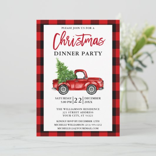 Penseel Script Truck Red Pset-kerstparty Kaart (Staand voorkant)