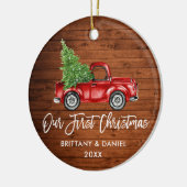 Penseel Script  Truck Wood Eerste Kerstmis Keramisch Ornament (Links)
