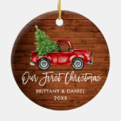 Penseel Script  Truck Wood Eerste Kerstmis Keramisch Ornament (Achterkant)