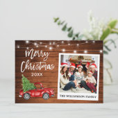 Penseel Script Truck Wood  Kerstmis foto Feestdagenkaart (Staand voorkant)
