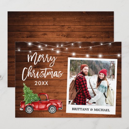 Penseel Script Truck Wood met kerstmis Feestdagenkaart (Voorkant / Achterkant)