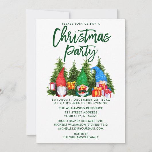 Penseel Script Waterverf Gnomen kerstparty Kaart (Voorkant)