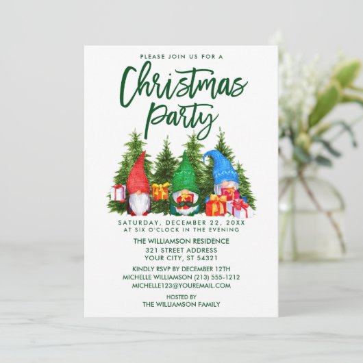 Penseel Script Waterverf Gnomen kerstparty Kaart (Staand voorkant)