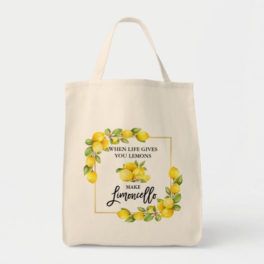 Penseel Script Waterverf Lemons Limoncello Grocery Tote Bag (Voorkant)