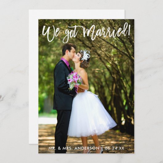 Penseel Script We Got Married Celebration Uitnodig Aankondiging (Voorkant / Achterkant)