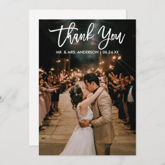 Penseel Script Weddenschap Foto Moderne Dank u Kaa Aankondiging (Voorkant / Achterkant)