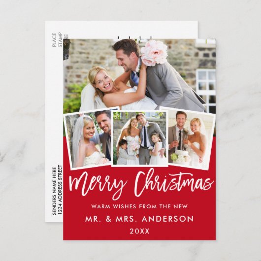 Penseel Script Weddenschap Kerstmis 4 Rood Briefkaart (Voorkant / Achterkant)