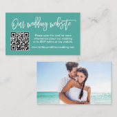 Penseel Script Weddenschap Website QR Blauwgroen F Informatiekaartje (Voorkant / Achterkant)