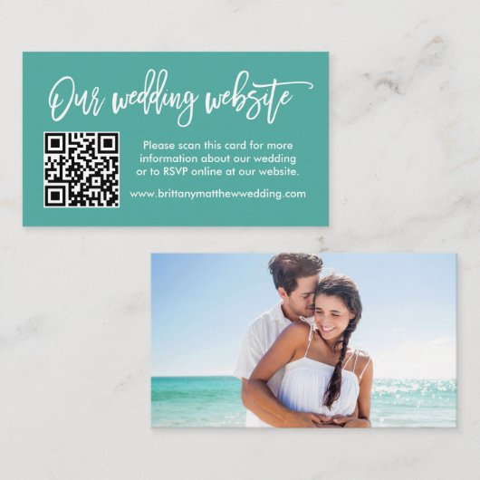 Penseel Script Weddenschap Website QR Blauwgroen F Informatiekaartje (Voorkant / Achterkant)