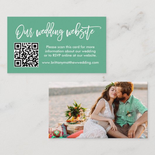 Penseel Script Weddenschap Website QR Foto Mint Gr Informatiekaartje (Voorkant / Achterkant)
