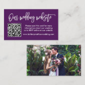 Penseel Script Weddenschap Website QR Foto Paars Informatiekaartje (Voorkant / Achterkant)