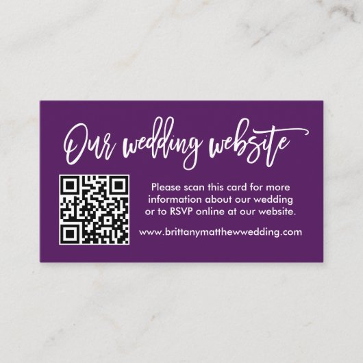 Penseel Script Weddenschap Website QR Foto Paars Informatiekaartje (Voorkant)