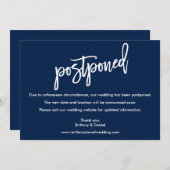 Penseel Script Wedding Postponed Navy Blue Kaart (Voorkant / Achterkant)