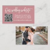 Penseel Script Wedding Website QR Photo Dusty Roos Informatiekaartje (Voorkant / Achterkant)