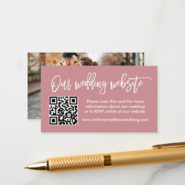 Penseel Script Wedding Website QR Photo Dusty Roos Informatiekaartje