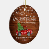 Penseel Script Wood 1st Kerstmis Thuisvrachtlichte Keramisch Ornament (Rechts)