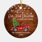 Penseel Script Wood 1st Kerstmis Thuisvrachtlichte Keramisch Ornament (Voorkant)