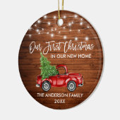 Penseel Script Wood 1st Kerstmis Thuisvrachtlichte Keramisch Ornament (Links)