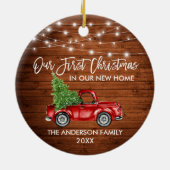 Penseel Script Wood 1st Kerstmis Thuisvrachtlichte Keramisch Ornament (Achterkant)