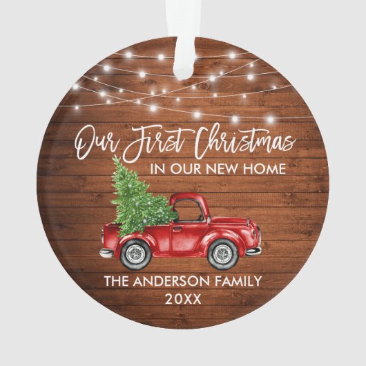 Penseel Script Wood 1st Kerstmis Thuisvrachtlichte Ornament (achterkant)