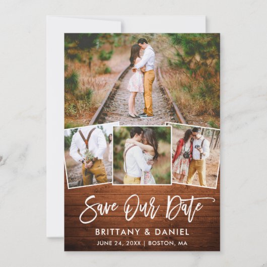 Penseel Script Wood 4 Foto opslaan Kaart Datum (Voorkant)