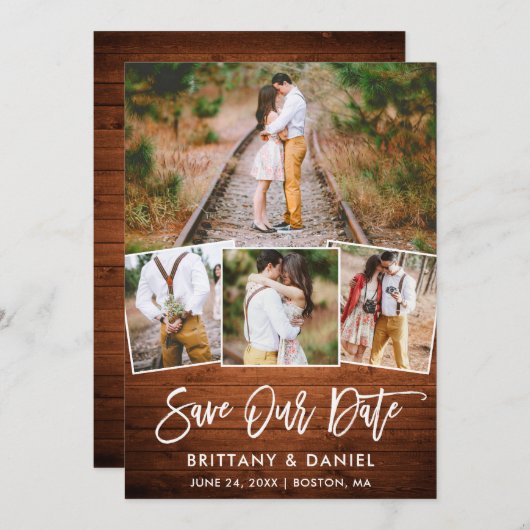 Penseel Script Wood 4 Foto opslaan Kaart Datum (Voorkant / Achterkant)