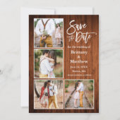 Penseel Script Wood 4 Foto Verloving Save The Date (Voorkant)