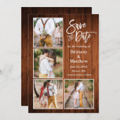 Penseel Script Wood 4 Foto Verloving Save The Date (Voorkant / Achterkant)