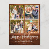 Penseel Script Wood Family 4 Foto Thanksgiving Briefkaart (Voorkant)