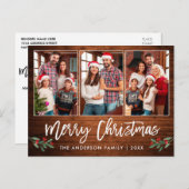 Penseel Script Wood Greenery 3 Kerstmis foto Briefkaart (Voorkant / Achterkant)