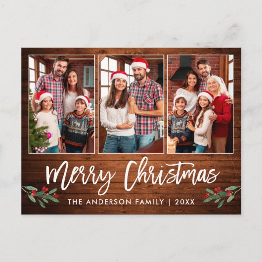 Penseel Script Wood Greenery 3 Kerstmis foto Briefkaart (Voorkant)