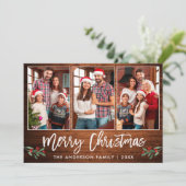 Penseel Script Wood Greenery 3 Kerstmis foto Feestdagenkaart (Staand voorkant)