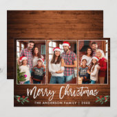 Penseel Script Wood Greenery 3 Kerstmis foto Feestdagenkaart (Voorkant / Achterkant)